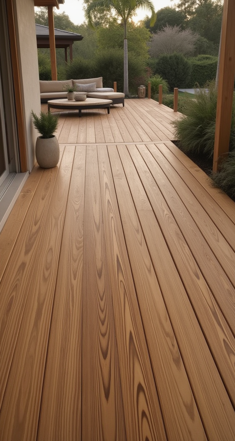 Thermally modified wood, waterproof flooring, decking and cladding, for concrete, radiant heated floors. decks, cladding and bathroom showers