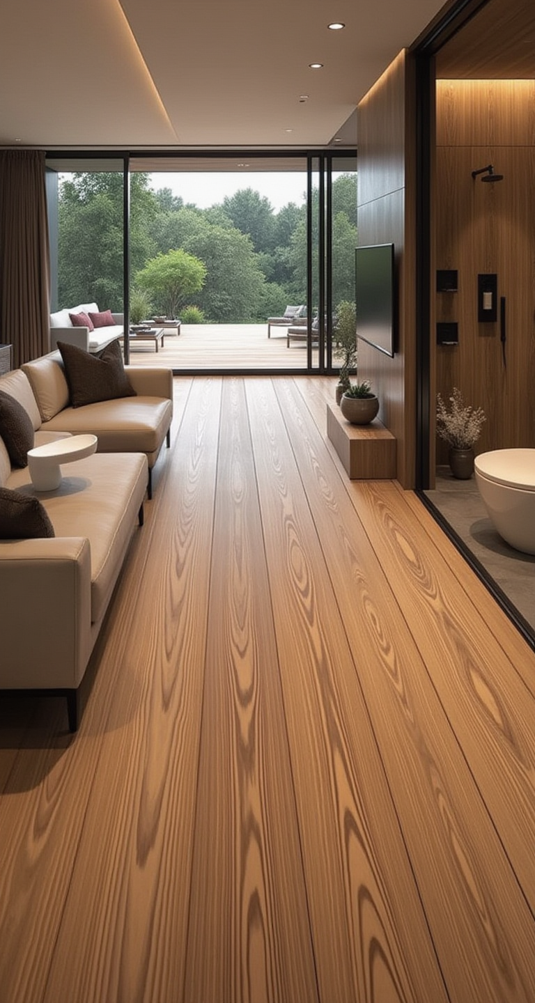 Waterproof Cypress flooring — carring out to  deck also