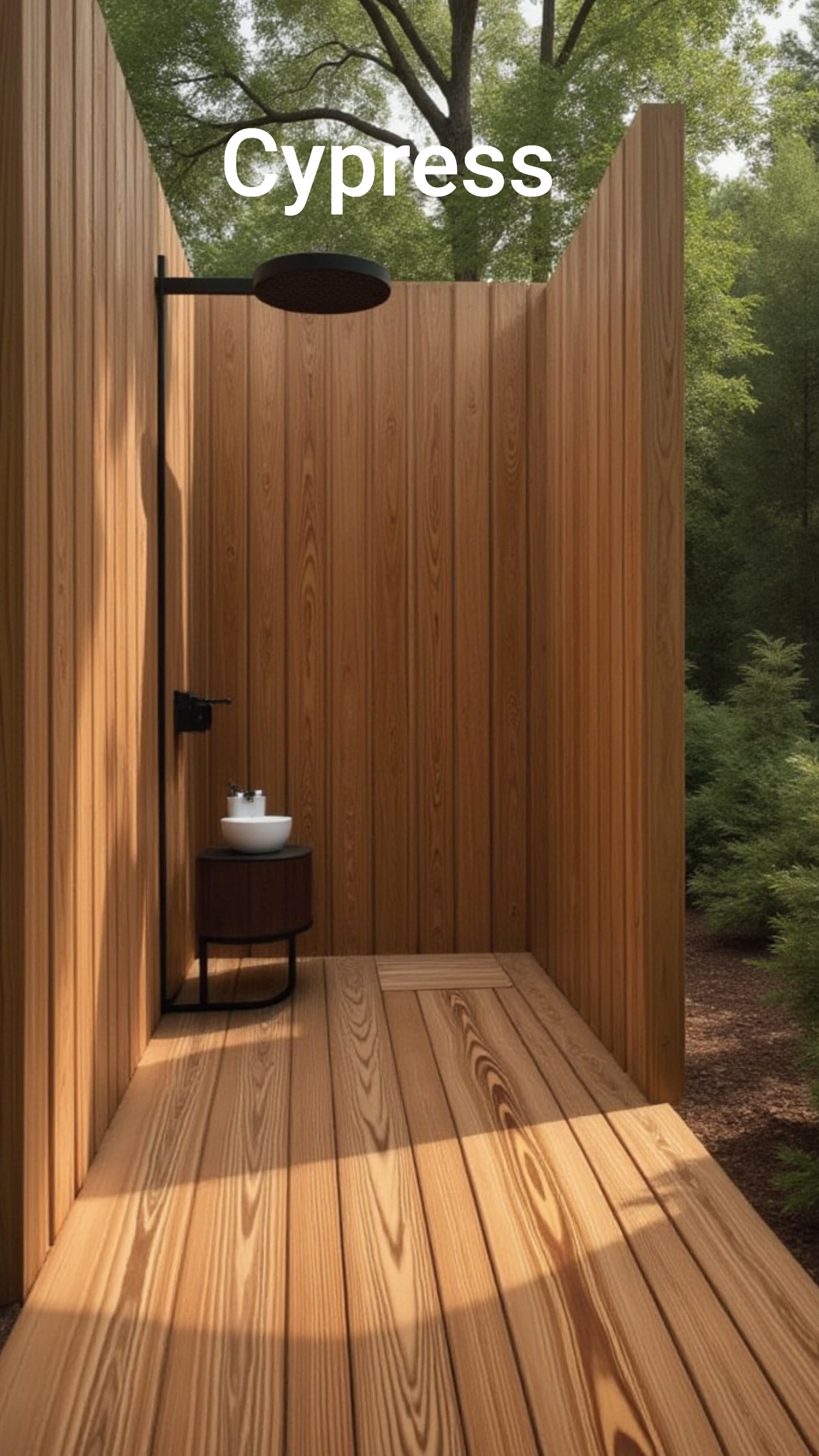 waterproof thermally  modified cypress -outside shower
