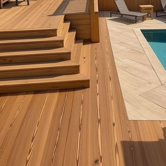 Waterproof antique heart pine deck around pool